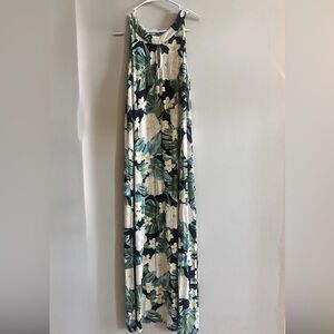 J. Jill Black Maxi Dress with Green and Cream Floral Design